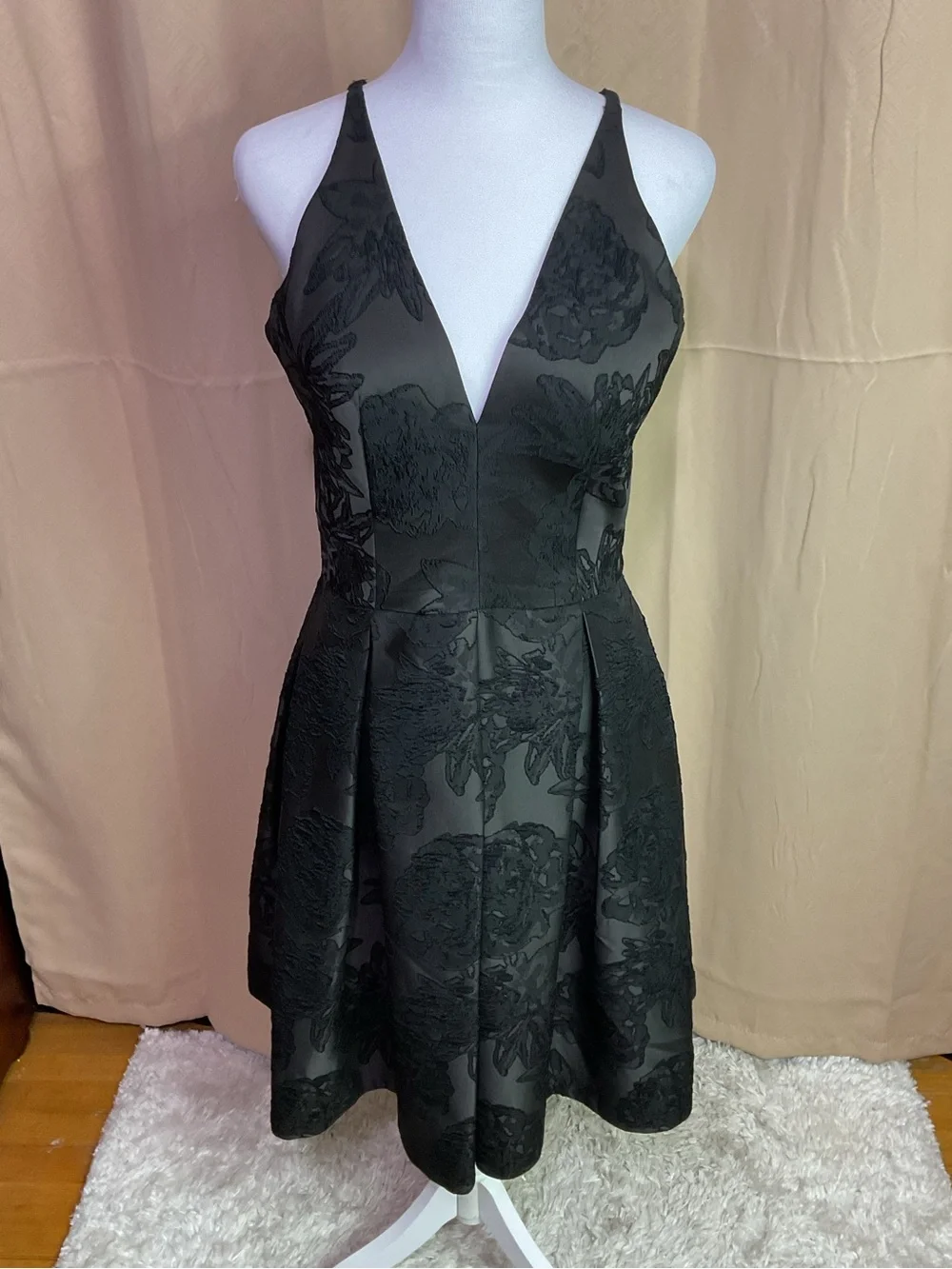 Dress the Population Collette Black Floral Fit-and-Flare Mini Dress